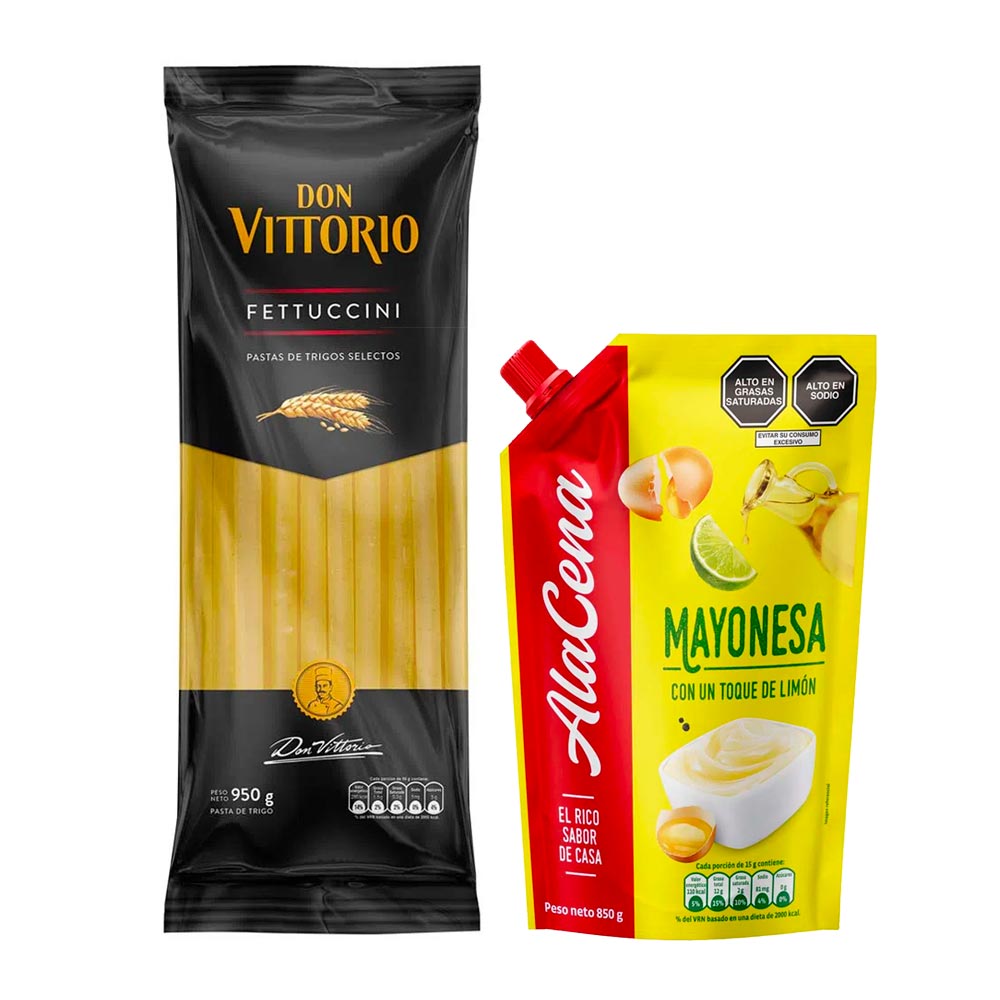 Pack Mayonesa ALACENA Doypack 850g + Fideos Fettuccini DON VITTORIO Bolsa 950g