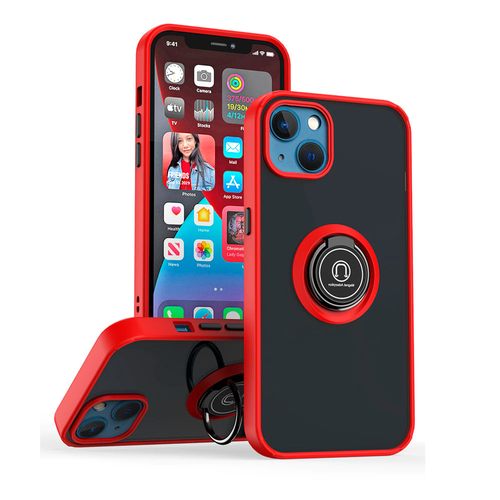 Funda Case para iPhone 12 Ahumado con Anillo Antishock Rojo Antigolpe y Resistente a Caidas