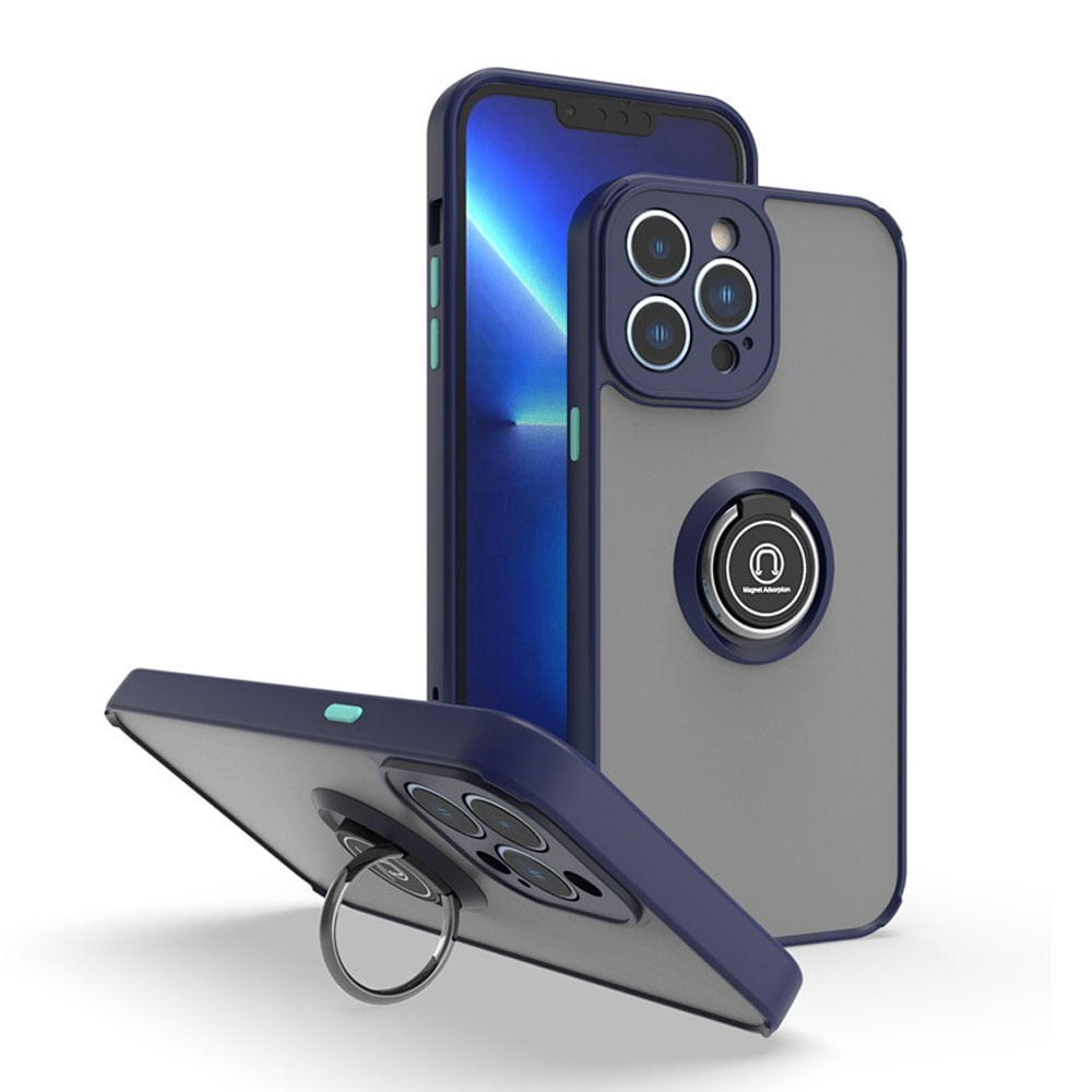 Funda Case para iPhone 12 Pro Max Ahumado con Anillo Azul Antigolpe y Resistente a Caidas
