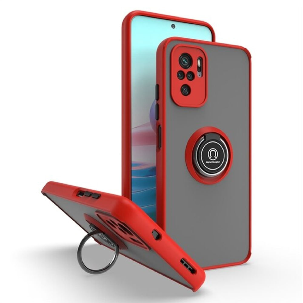 Funda para Xiaomi Redmi Note 10 4G Ahumado con Anillo Rojo Antigolpe y Resistente a Caidas