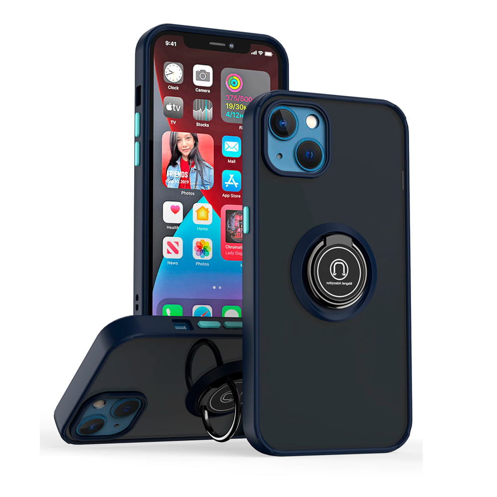 Funda Case para iPhone 12 Ahumado con Anillo Antishock Azul Antigolpe y Resistente a Caidas