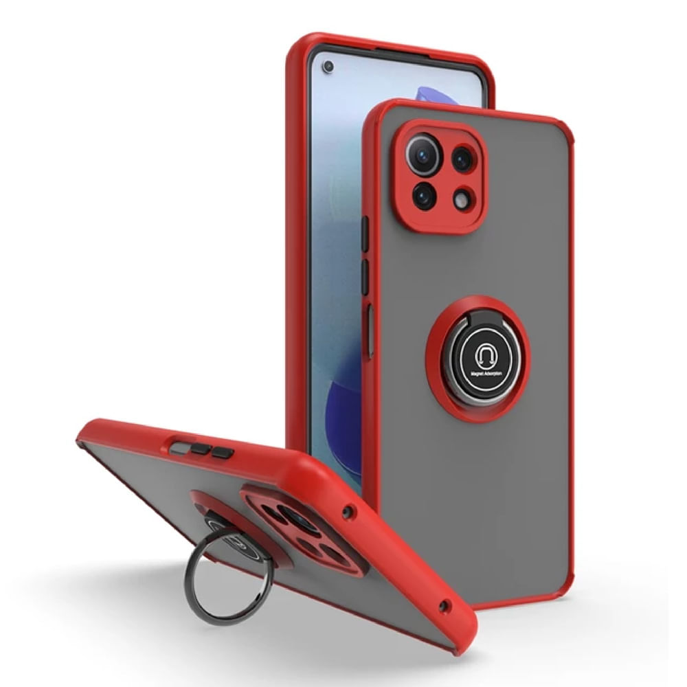Funda Case para Xiaomi MI 11 Lite Ahumado con Anillo Rojo Antigolpe y Resistente a Caidas