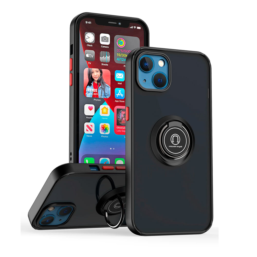 Funda para iPhone 8 Plus Ahumado con Anillo Negro Antishock Antigolpe y Resistente a Caidas