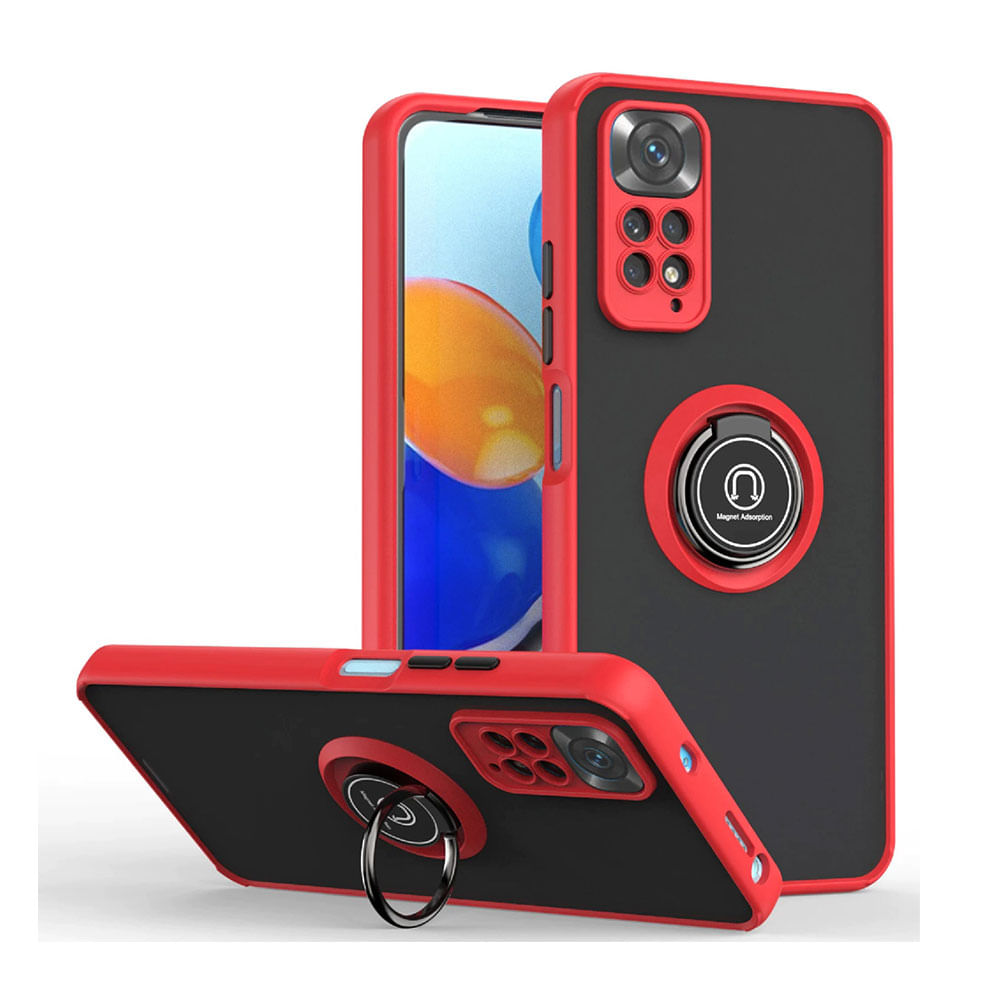 Funda Case para Xiaomi Note 11 4G Ahumado con Anillo Rojo Antigolpe y Resistente a Caidas