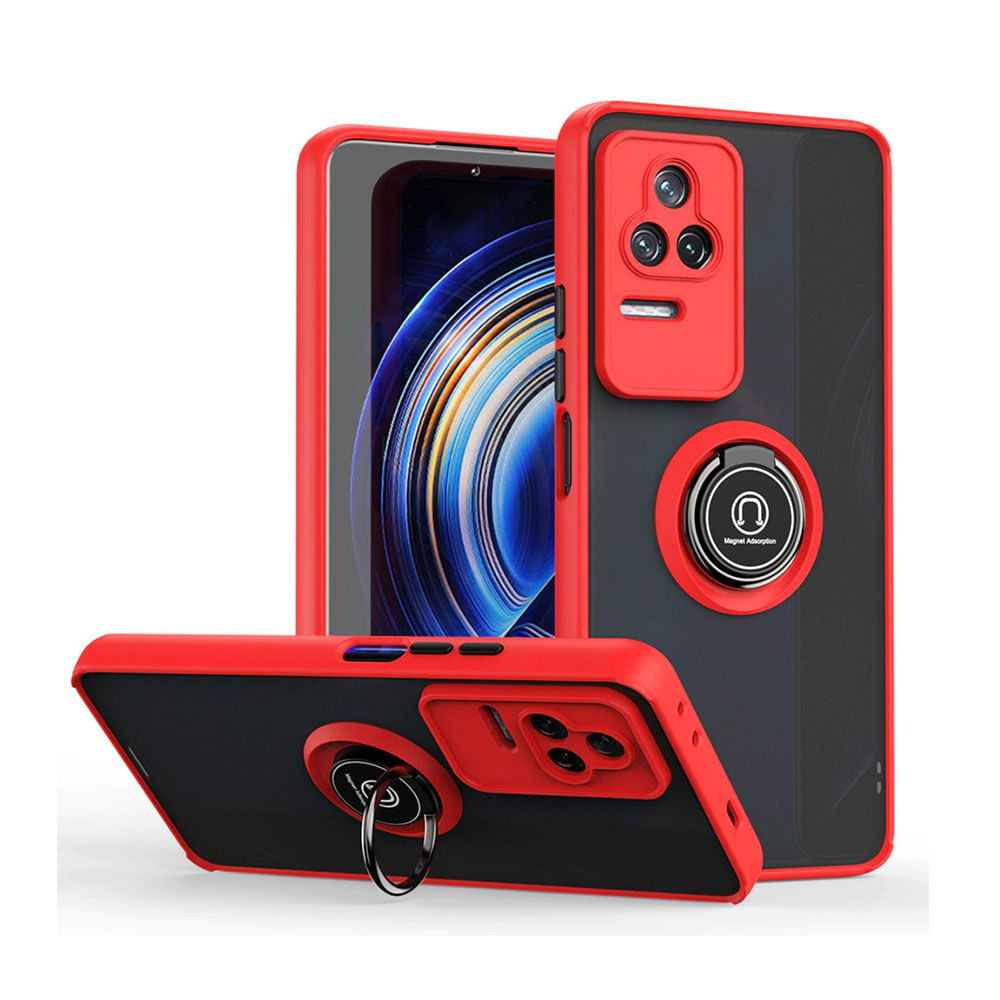Funda Case para Xiaomi Poco F4 GT Ahumado con Anillo Rojo Antigolpe y Resistente a Caidas