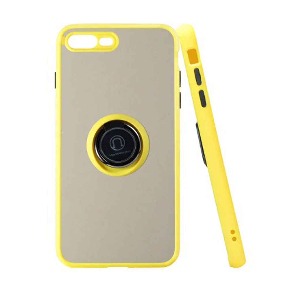 Funda Case para iPhone 8 Plus Ahumado con Anillo Amarillo Antigolpe y Resistente a Caidas