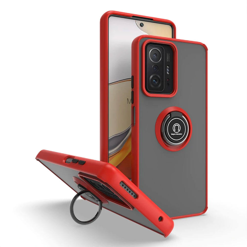 Funda Case para Xiaomi Mi 11T Pro Ahumado con Anillo Rojo Antigolpe y Resistente a Caidas