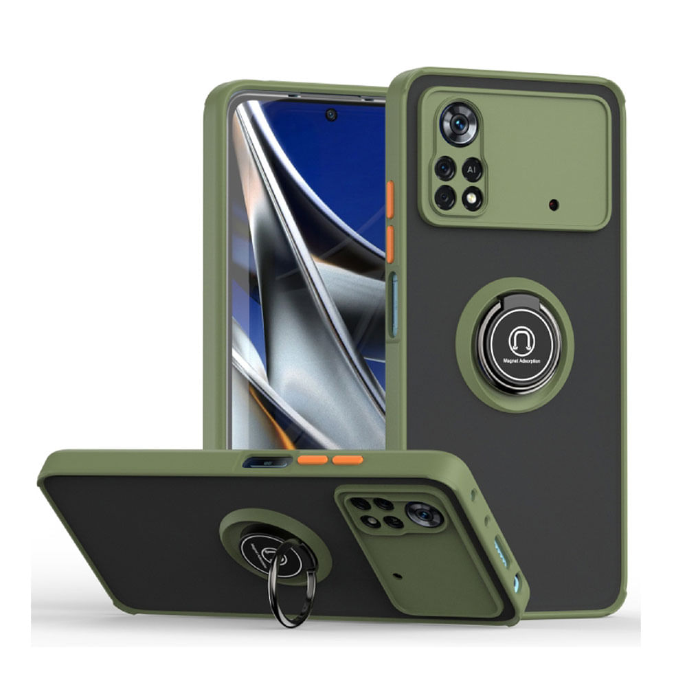 Funda para Xiaomi Poco X4 Pro NFC Ahumado + Anillo Militar Antigolpe y Resistente a Caidas