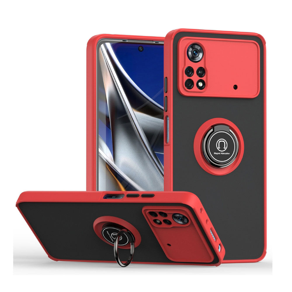 Funda para Xiaomi Poco X4 Pro NFC Ahumado con Anillo Rojo Antigolpe y Resistente a Caidas