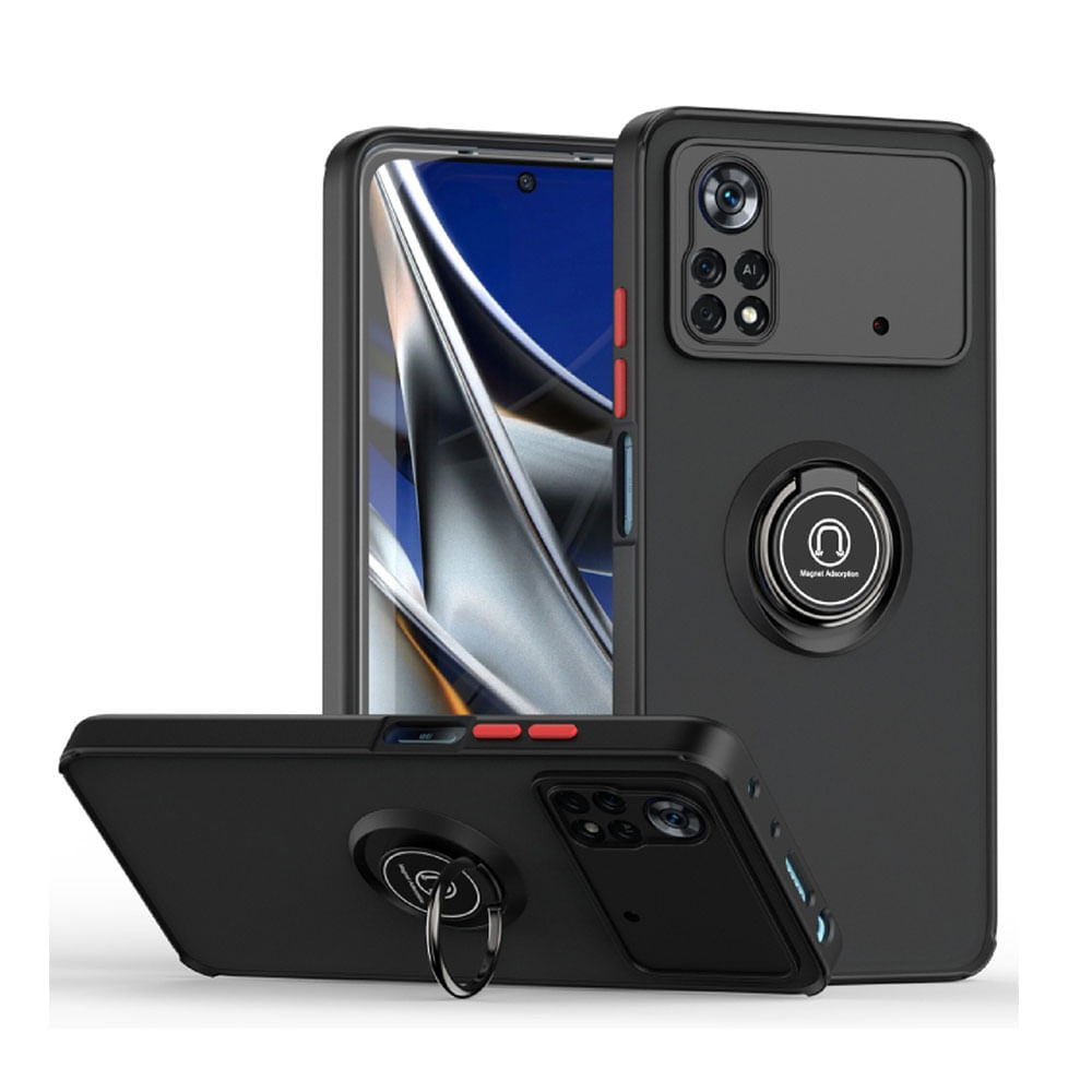 Funda para Xiaomi Poco X4 Pro NFC Ahumado con Anillo Negro Antigolpe y Resistente a Caidas