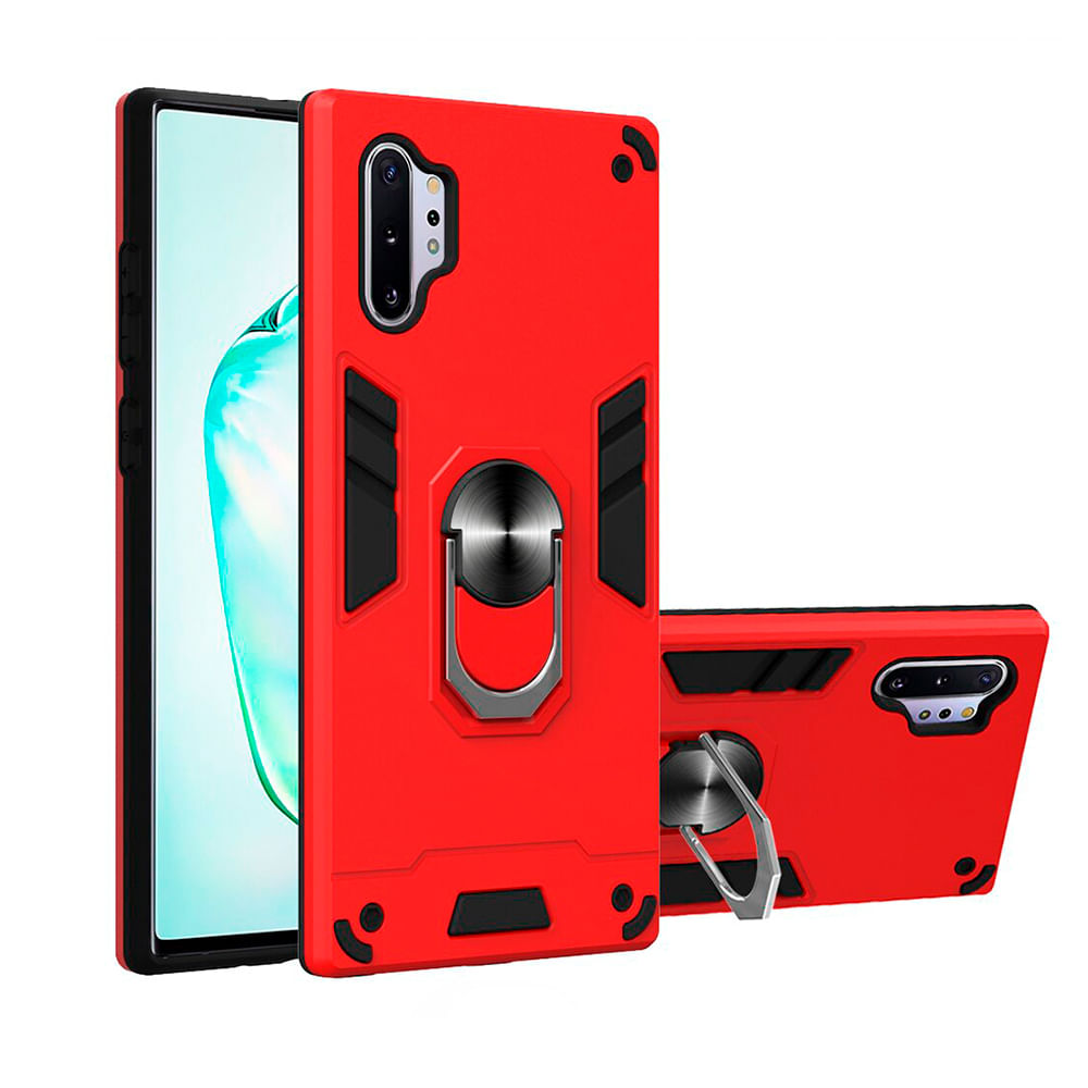 Funda Case para Xiaomi Note 10 Pro con Anillo Metalico Antishock Rojo Resistente a Caídas y Golpes