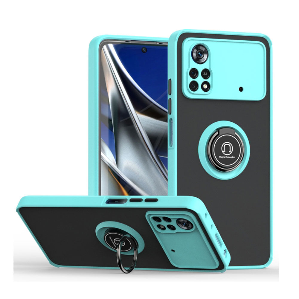 Funda para Xiaomi Poco X4 Pro NFC Ahumado + Anillo Celeste Antigolpe y Resistente a Caidas