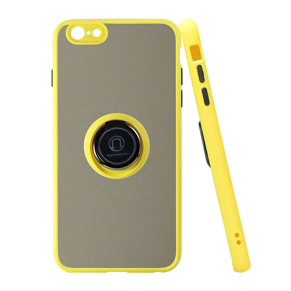 Funda Case para iPhone 6 Plus Ahumado con Anillo Amarillo Antigolpe y Resistente a Caidas