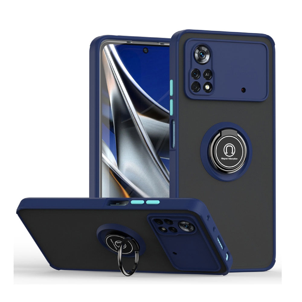 Funda para Xiaomi Poco X4 Pro NFC Ahumado con Anillo Azul Antigolpe y Resistente a Caidas