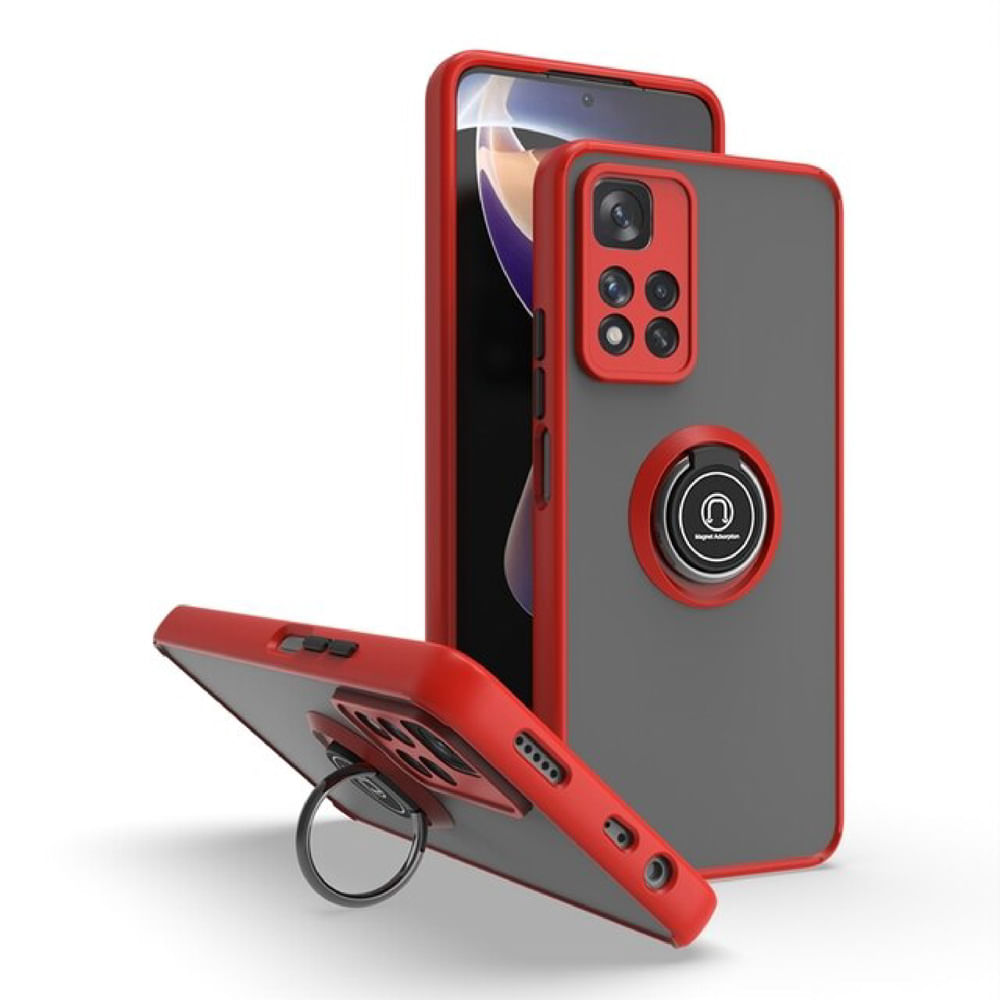 Funda para Xiaomi Note 11 Pro Plus Ahumado con Anillo Rojo Antigolpe y Resistente a Caidas