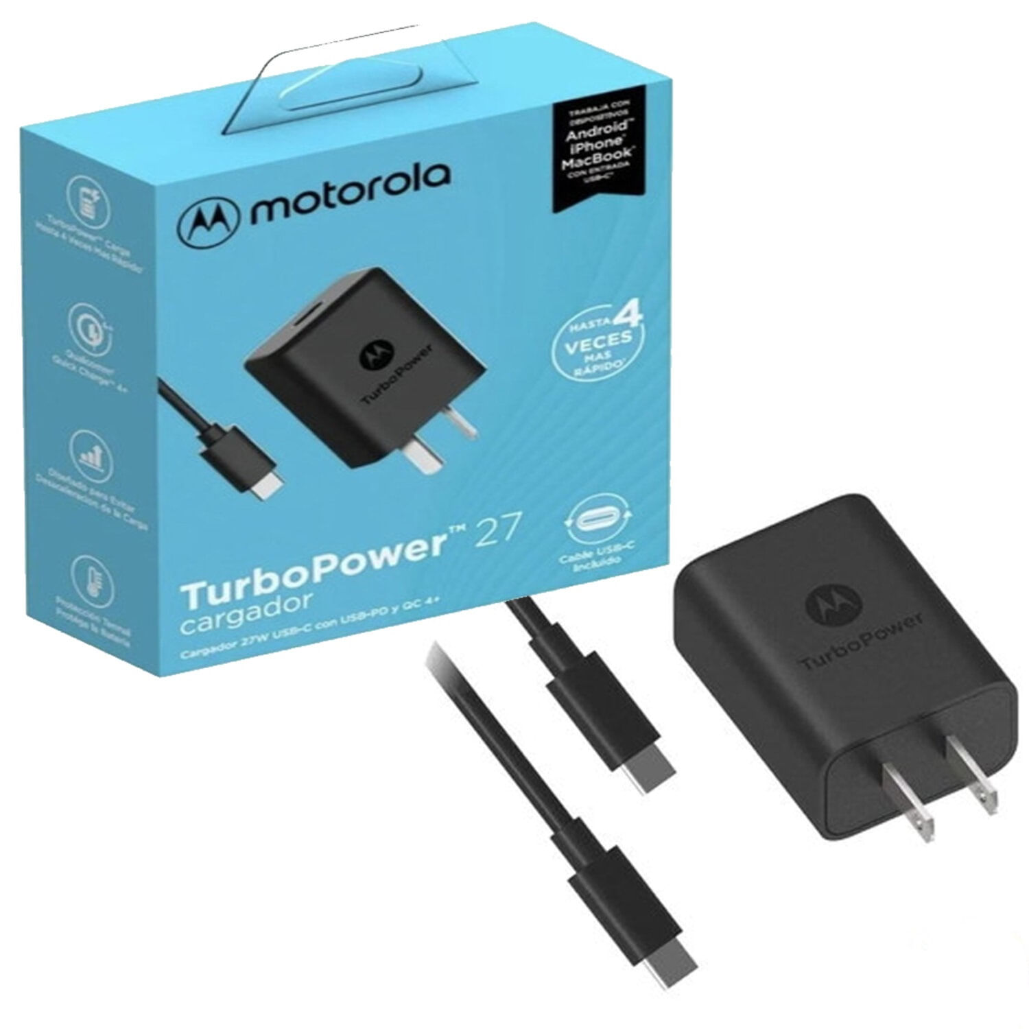 Cargador Motorola TurboPower 27W con Cable Tipo C Negro