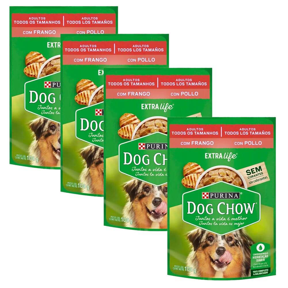 Pack Comida para Perros DOG CHOW Adultos Festival de Pollo Pouch 100g x4un