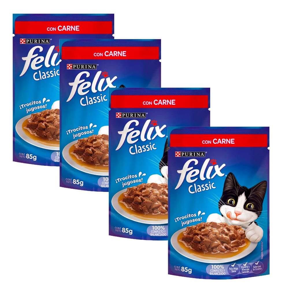 Pack Comida para Gatos FELIX Sensaciones de Carne en Salsa Pouch 85g x4un