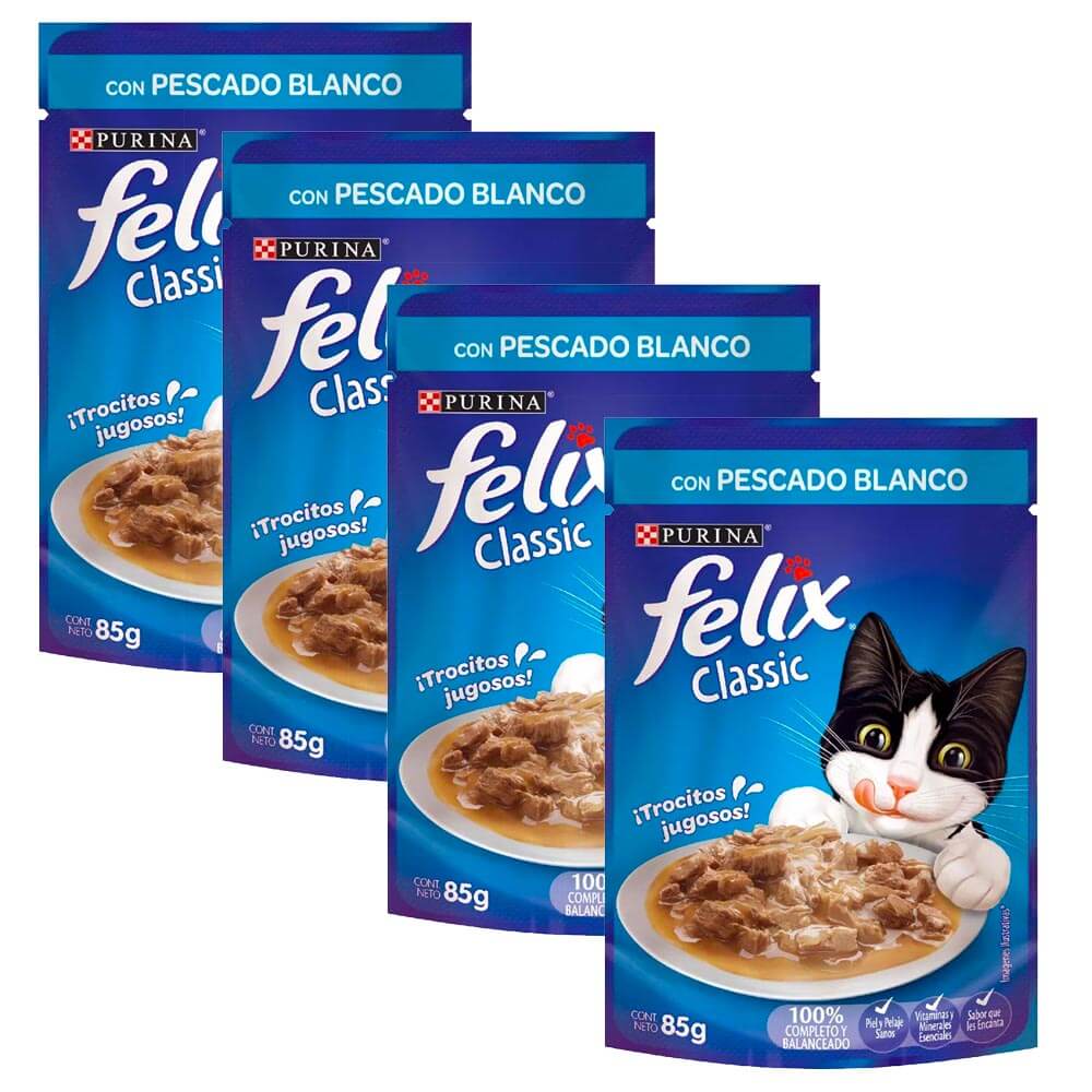 Pack Comida para Gatos FELIX Sensaciones de Pescado Blanco en Salsa Pouch 85g x4un