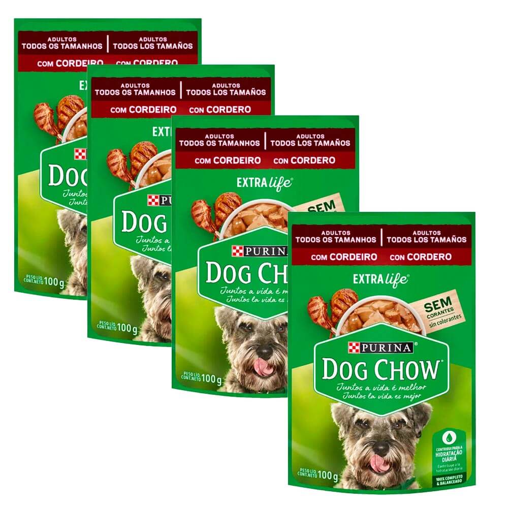 Pack Comida para Perros DOG CHOW Adultos Picnic de Corder Pouch 100g x4un