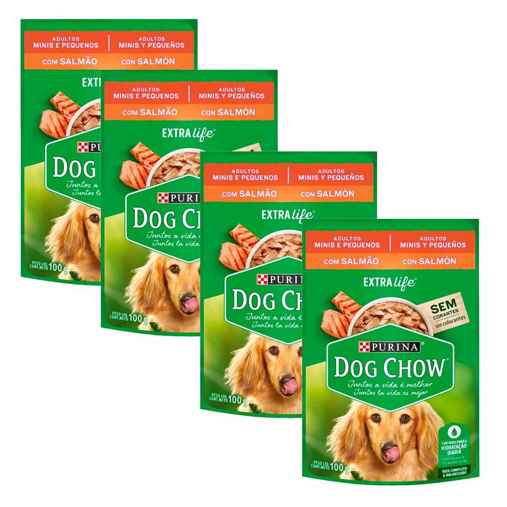 Pack Comida para Perros DOG CHOW Adultos Razas Pequeñas Festival de Salmón 100g x4un