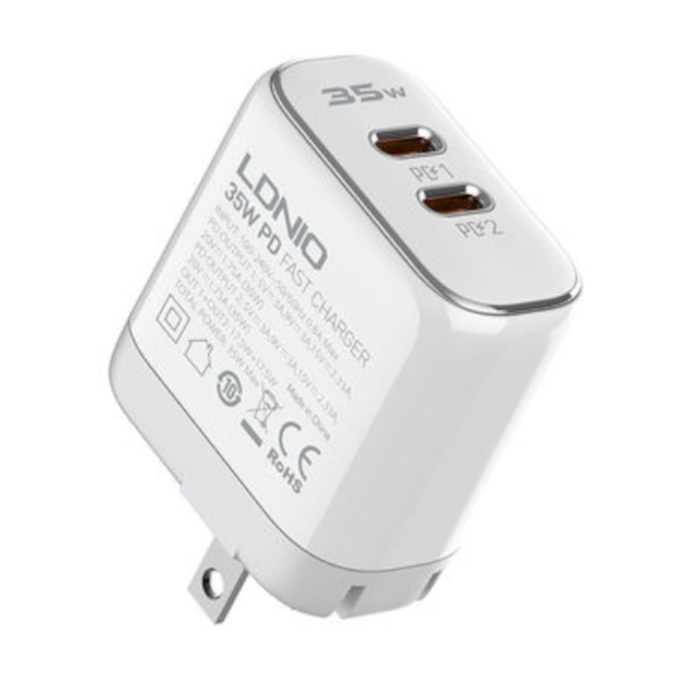 Cargador de Carga Rápida 35w con Doble USB-C Incluye Cable Lightning a USB-C 1 m