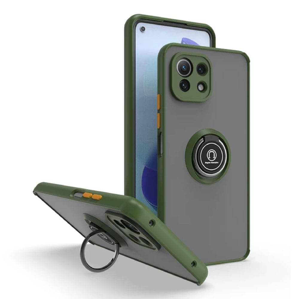 Funda Case for Xiaomi MI 11 Lite Ahumado con Anillo Militar Antigolpe y Resistente a Caidas