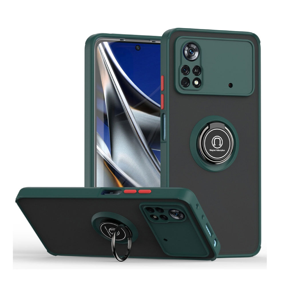 Funda para Xiaomi Poco X4 Pro NFC Ahumado con Anillo Verde Antigolpe y Resistente a Caidas