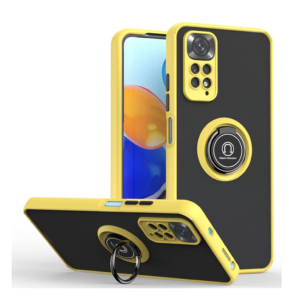 Funda Case for Xiaomi Note 11 4G Ahumado + Anillo Amarillo Antigolpe y Resistente a Caidas