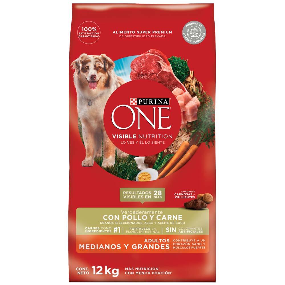 Alimento para Perros ONE Adulto Mediano y Grande Sabor Carne Bolsa 12Kg