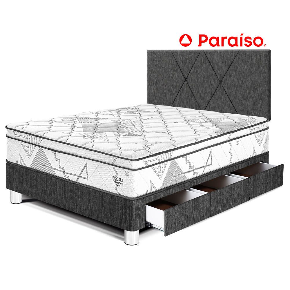 Dormitorio Pocket Advance Con Cajones 1.5 Plazas Cabecera Loft Charcoal