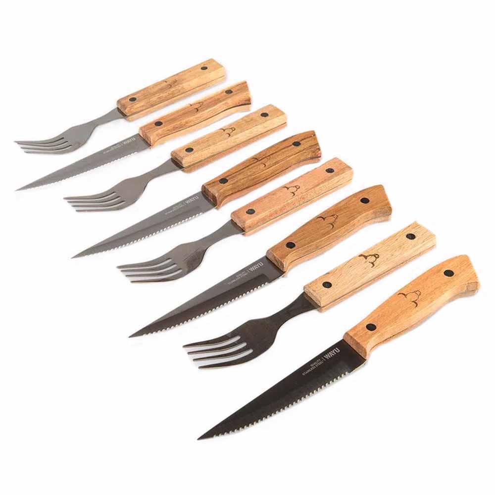 Set de Cuchillos y Tenedores WAYU PRM Parrillero Paquete 8un