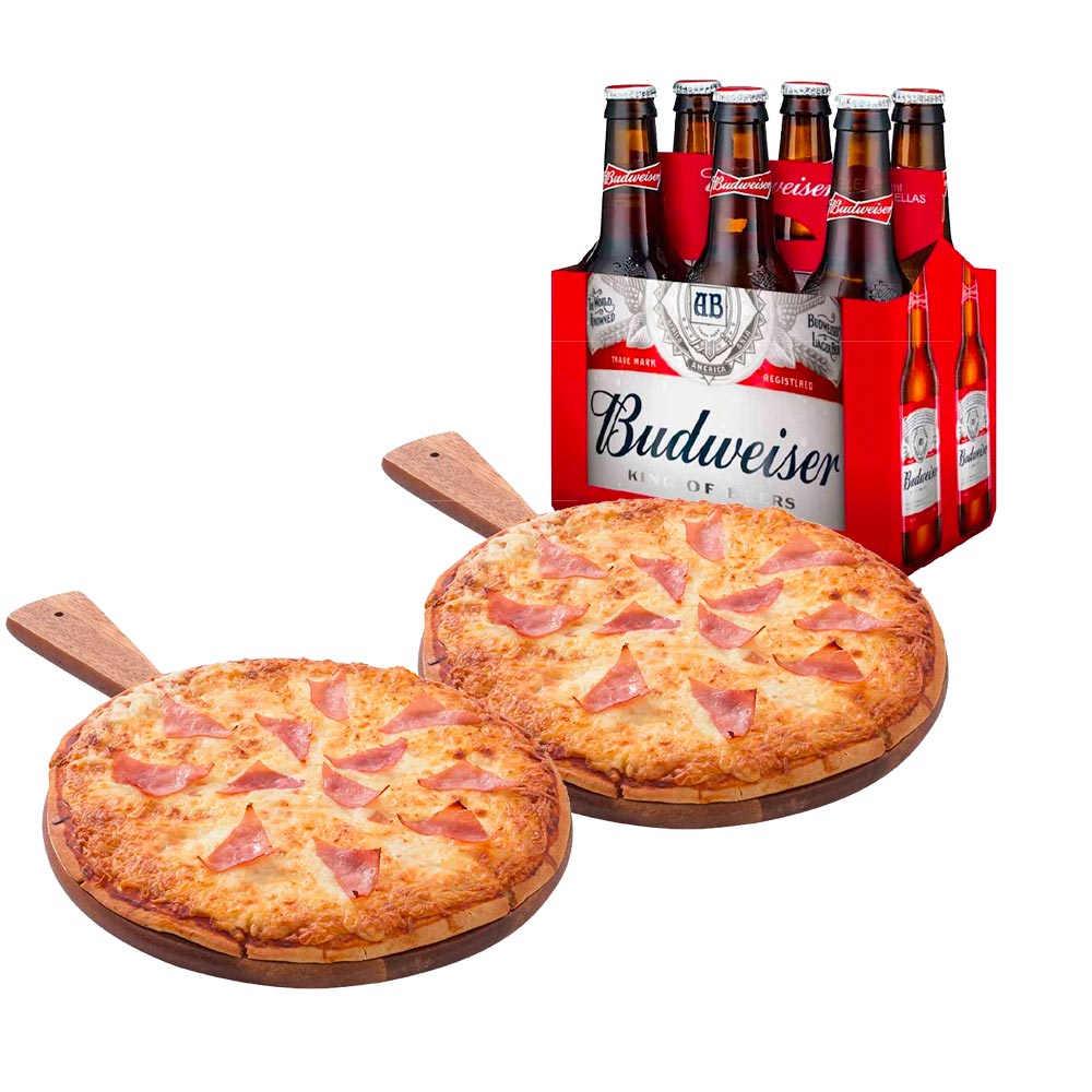 Pack Pizza Americana Familiar LA FLORENCIA x2 + Cerveza BUDWEISER 343ml Paquete 6un