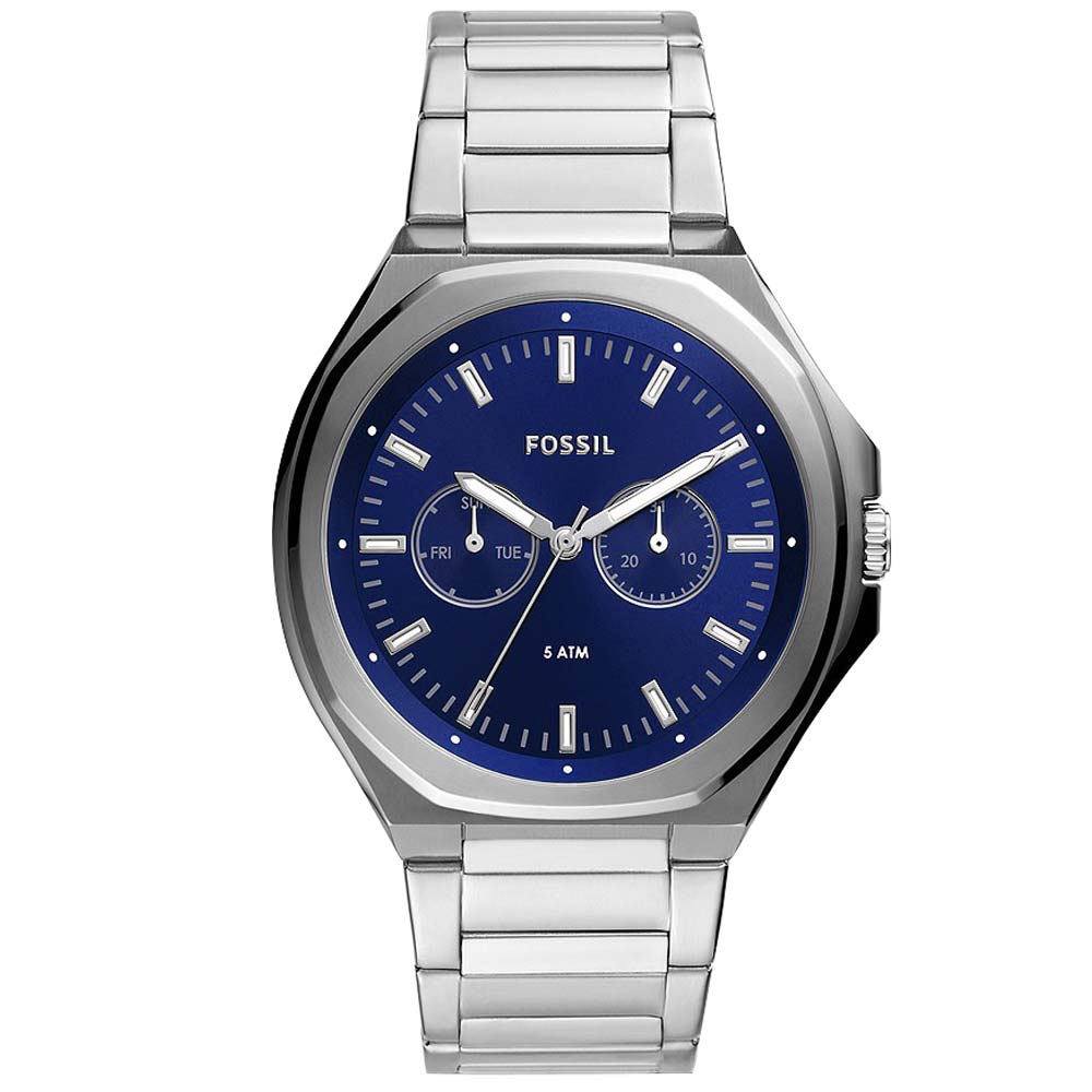Reloj Fossil Evanston BQ2610 Multifuncional Para Hombre Acero Inoxidable - Plateado Azul