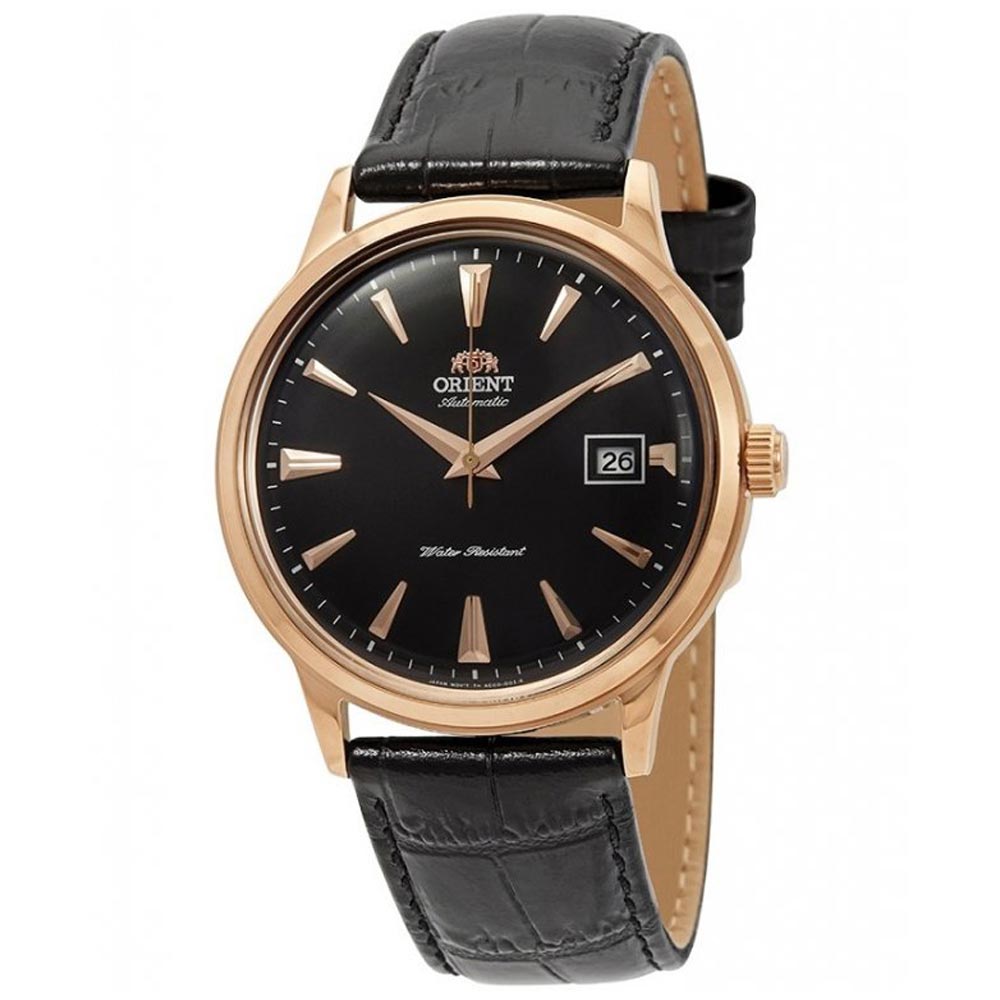 Reloj Orient Bambino 2 FAC00001B0 Automático Fecha Acero Inoxidable Correa de Cuero - Negro Oro Rosa