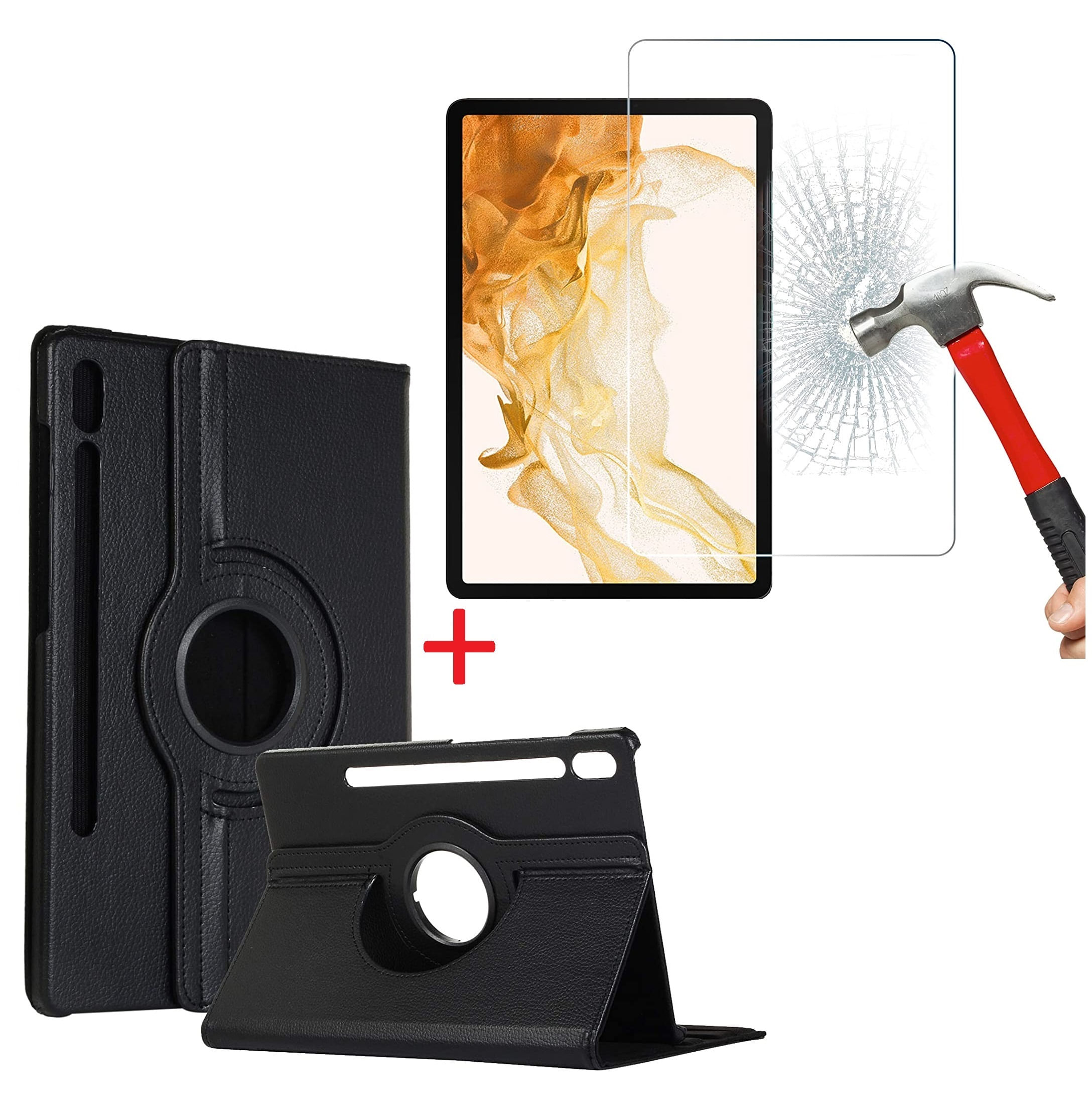 Funda Case Giratoria 360 Negro y Mica de Vidrio Para Samsung Tab S7 11.0 SM-T870