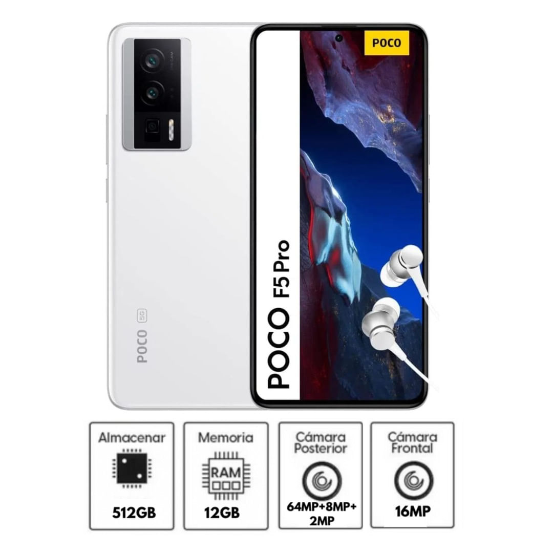 Celular POCO F5 Pro 512GB ROM 12GB RAM, Snapdragon 8+ Gen 1, Pantalla 120Hz, Color Blanco