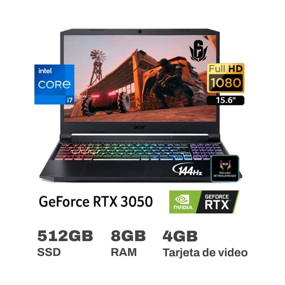 Laptop Gamer Acer Nitro 5 AN515-57-79F8 Intel Core i7 8GB RAM 512GB SSD 15.6" RTX 3050