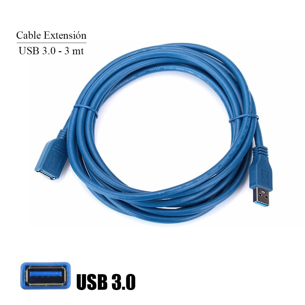 Cable Extensión USB 3.0 Macho a Hembra 3mts Azul