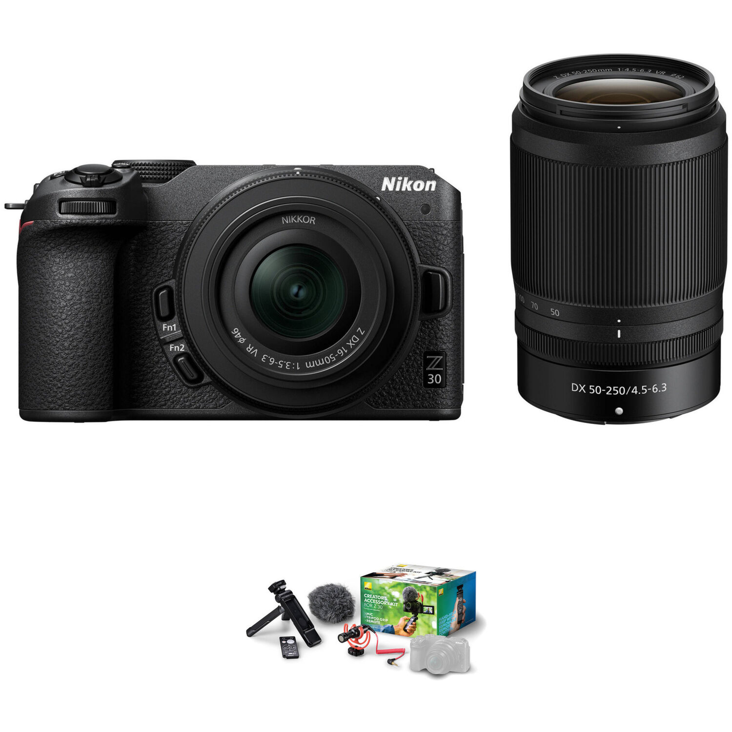 Cámara sin Espejo Nikon Z30 con Lentes de 16 50Mm y 50 250Mm y Kit de Accesorios para Creadores