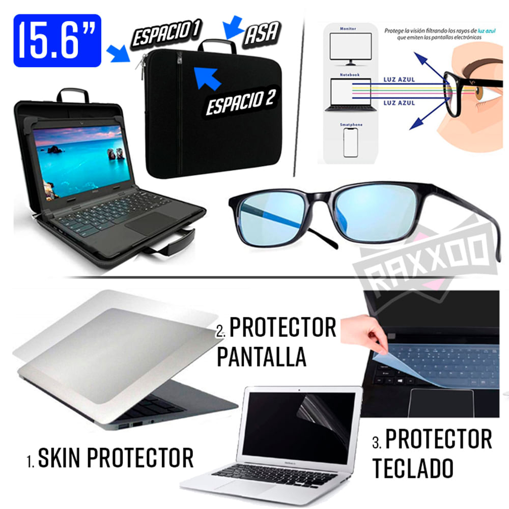 Maletín p/ Laptop hasta 15.6 + Kit de Skin + Lentes Para Computadora