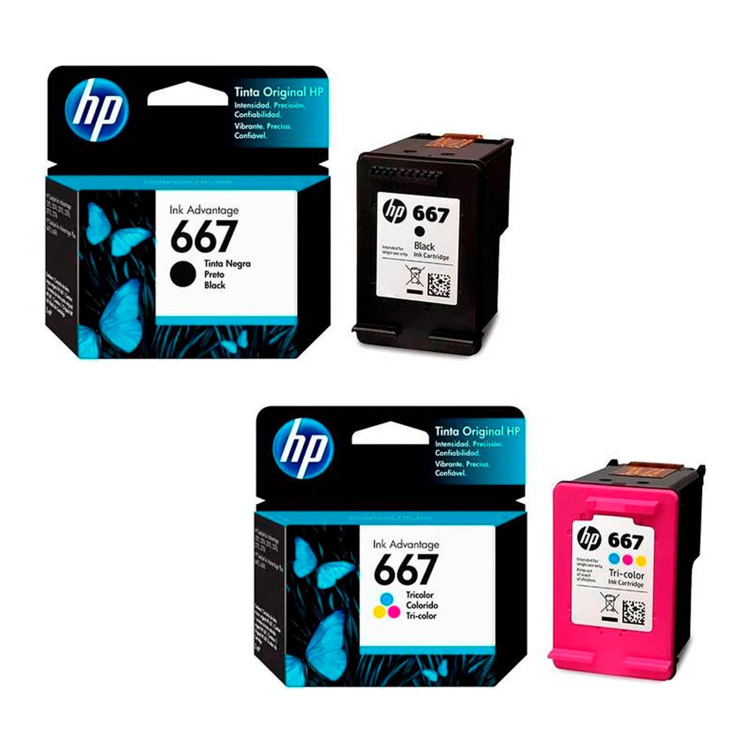 Kit Cartucho De Tinta Hp 667 Negro/ Tricolor Original