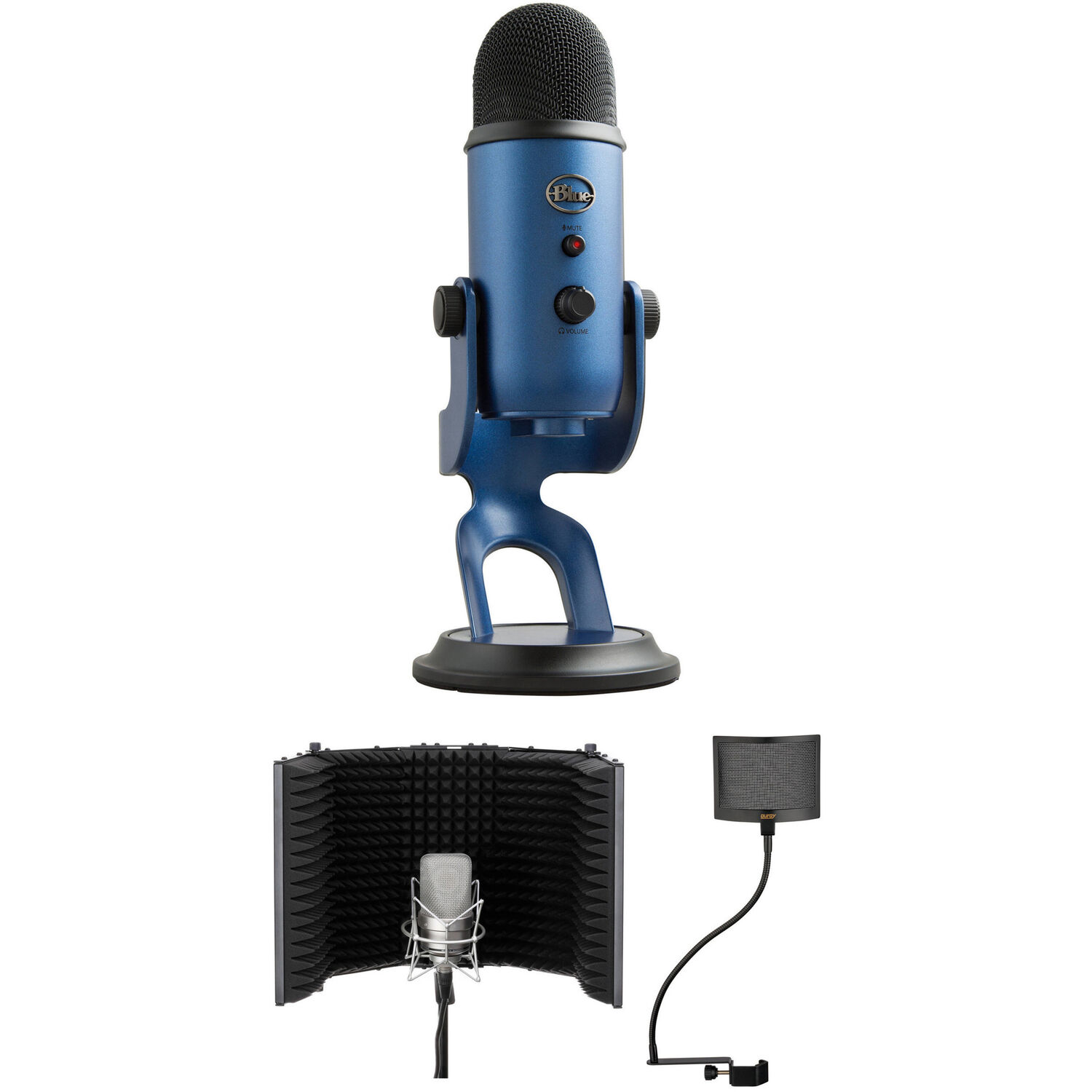 Kit de Micrófono Usb Blue Yeti con Parabrisas y Filtro de Reflexión Azul Medianoche