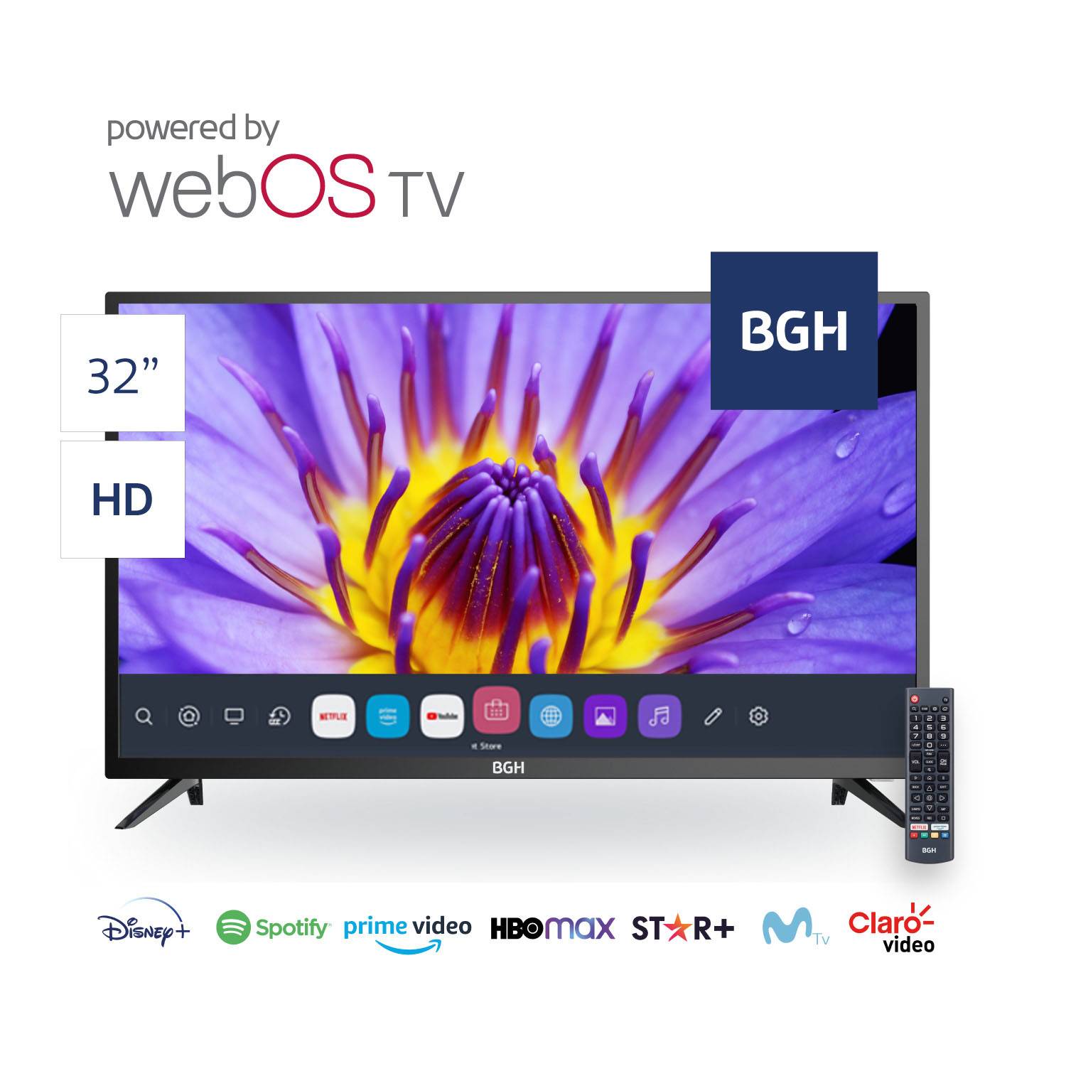 Televisor BGH 32 HD Smart TV WebOS B3221K5XWIC Negro