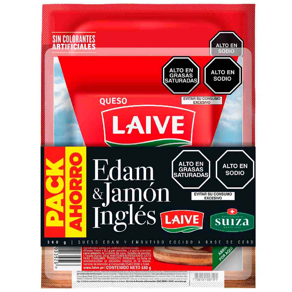 Pack LAIVE Queso Edam + Jamón Ingles SUIZA Paquete 360g