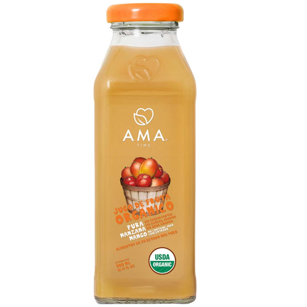 Jugo de Fruta Orgánico AMA TIME Sabor a Manzana y Mango Botella 300ml