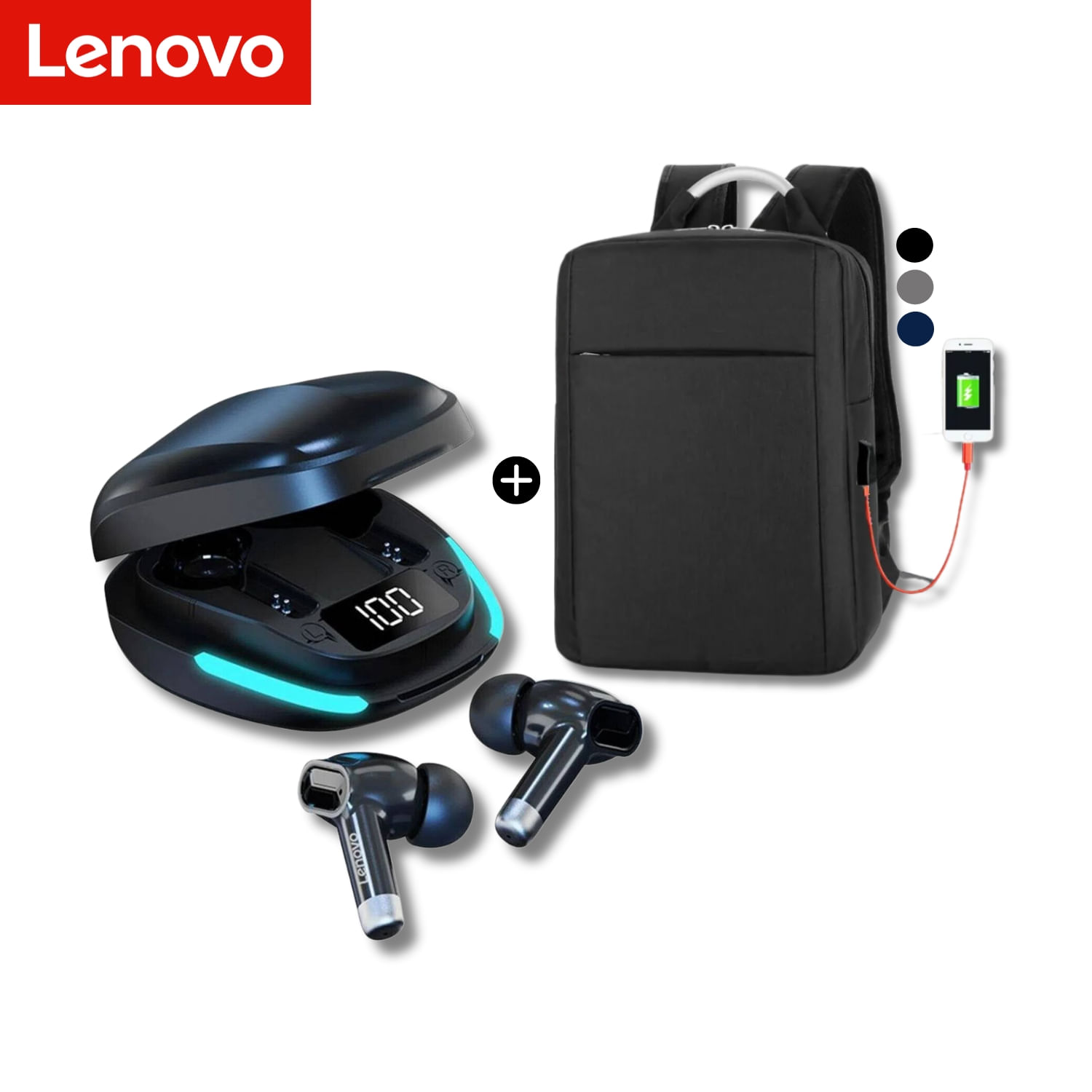Audifonos Bluetooth Lenovo GM2 PRO más Mochila Portalaptop Regalo
