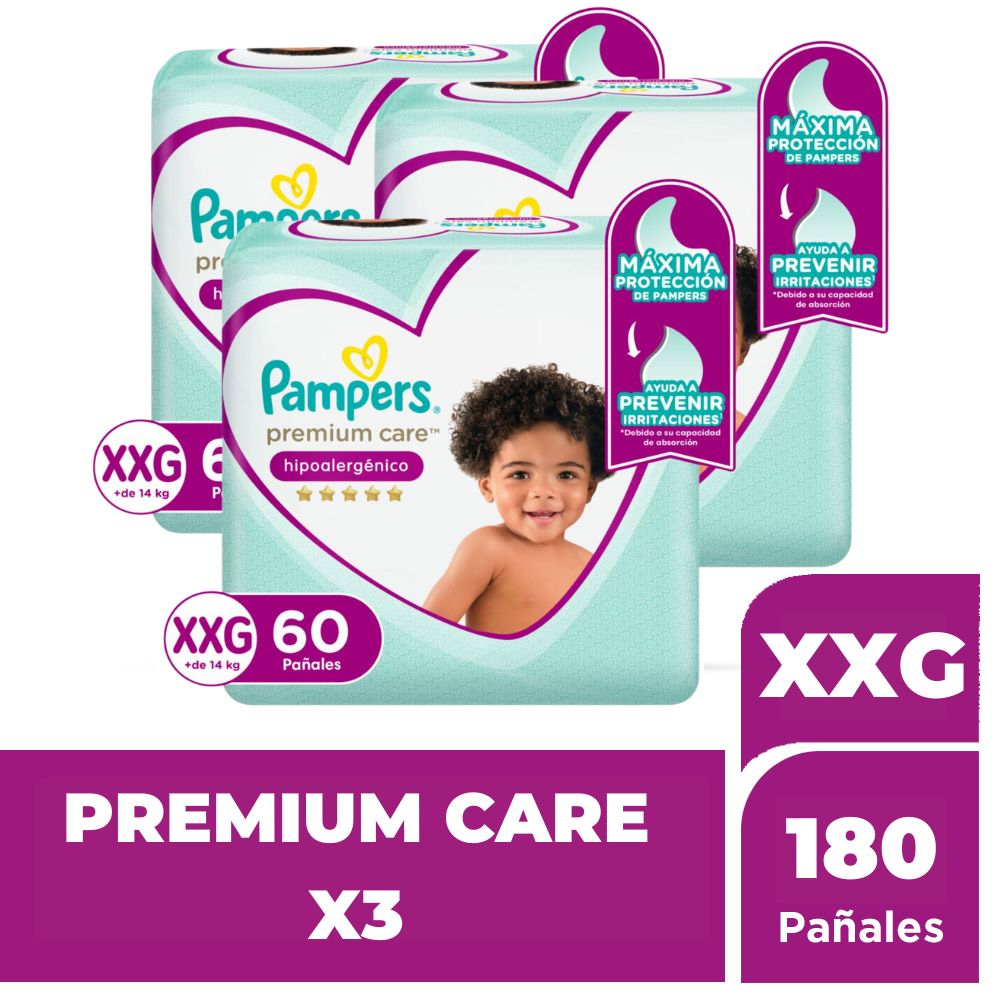 Pack Pañales para bebé PAMPERS Premium Care Talla XXG Megapack Paquete 180un