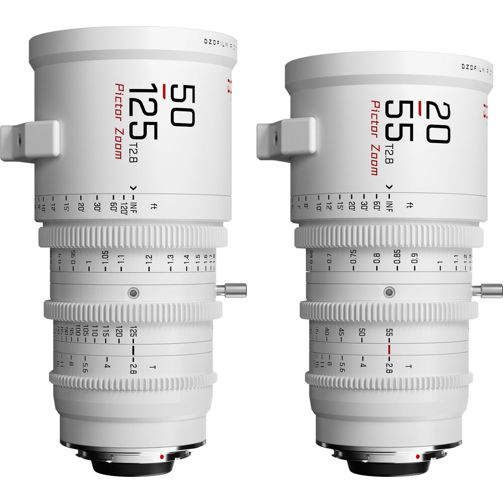 Paquete de lentes de zoom DZOFilm Pictor 20-55 mm y 50-125 mm T2.8 Super35 (montura PL y EF, blanco)