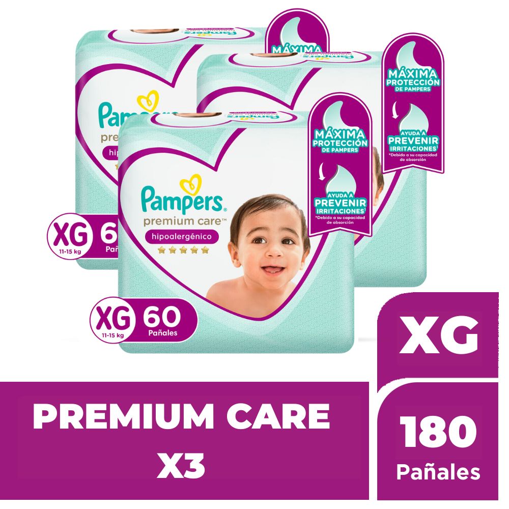 Pack Pañales para bebé PAMPERS Premium Care Talla XG Megapack Paquete 180un